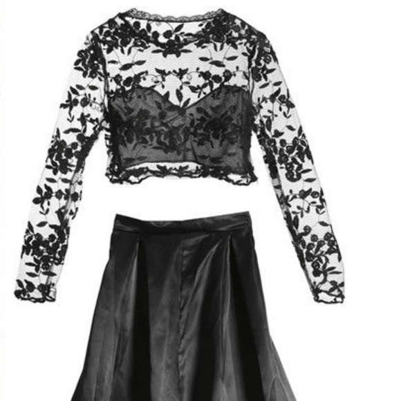 Women's Black See Thru Blouse A Line Skirt Dress - Picture 2 of 4